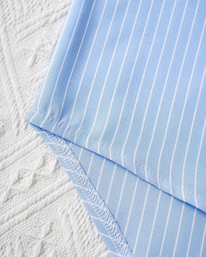 Dam Blus Löst Passformad Randig Bomullsblandning-3