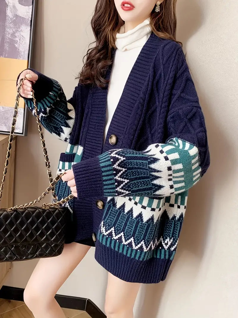 Damjacka Geometrisk Design Knappstängning Andningsbart Material-4