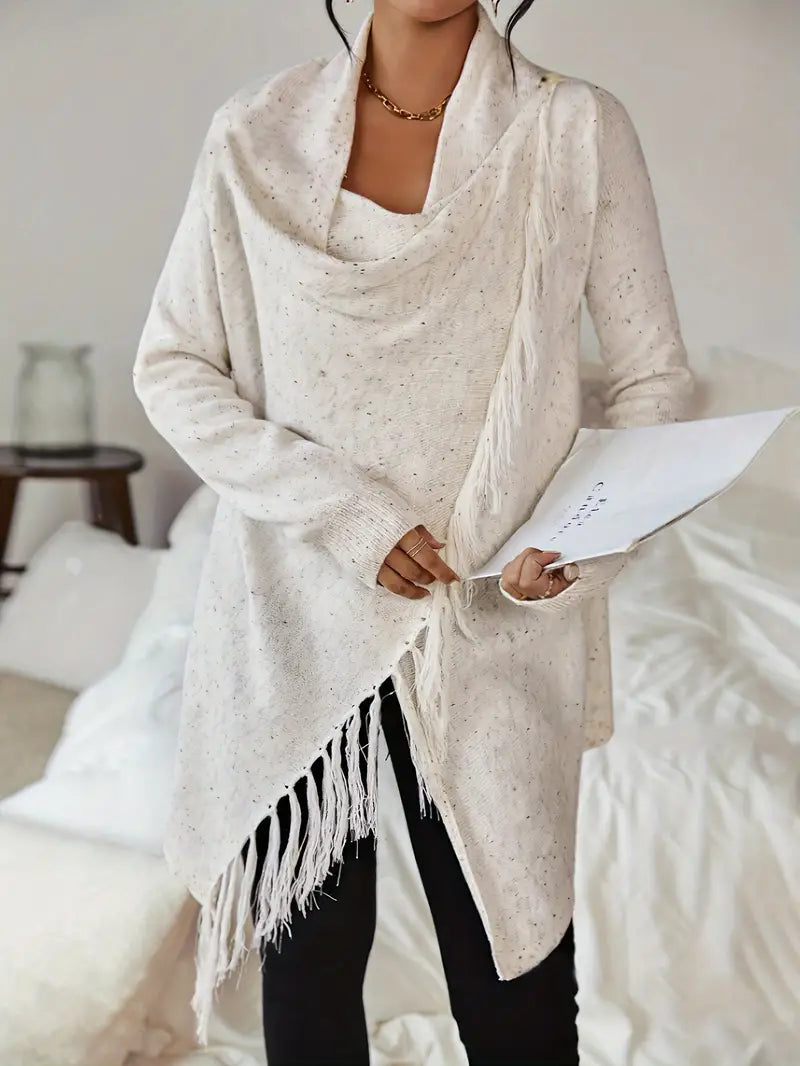 Variant image for Stickad Dam Turtleneck Tröja med Fransar Asymmetrisk Akrylblandning-1