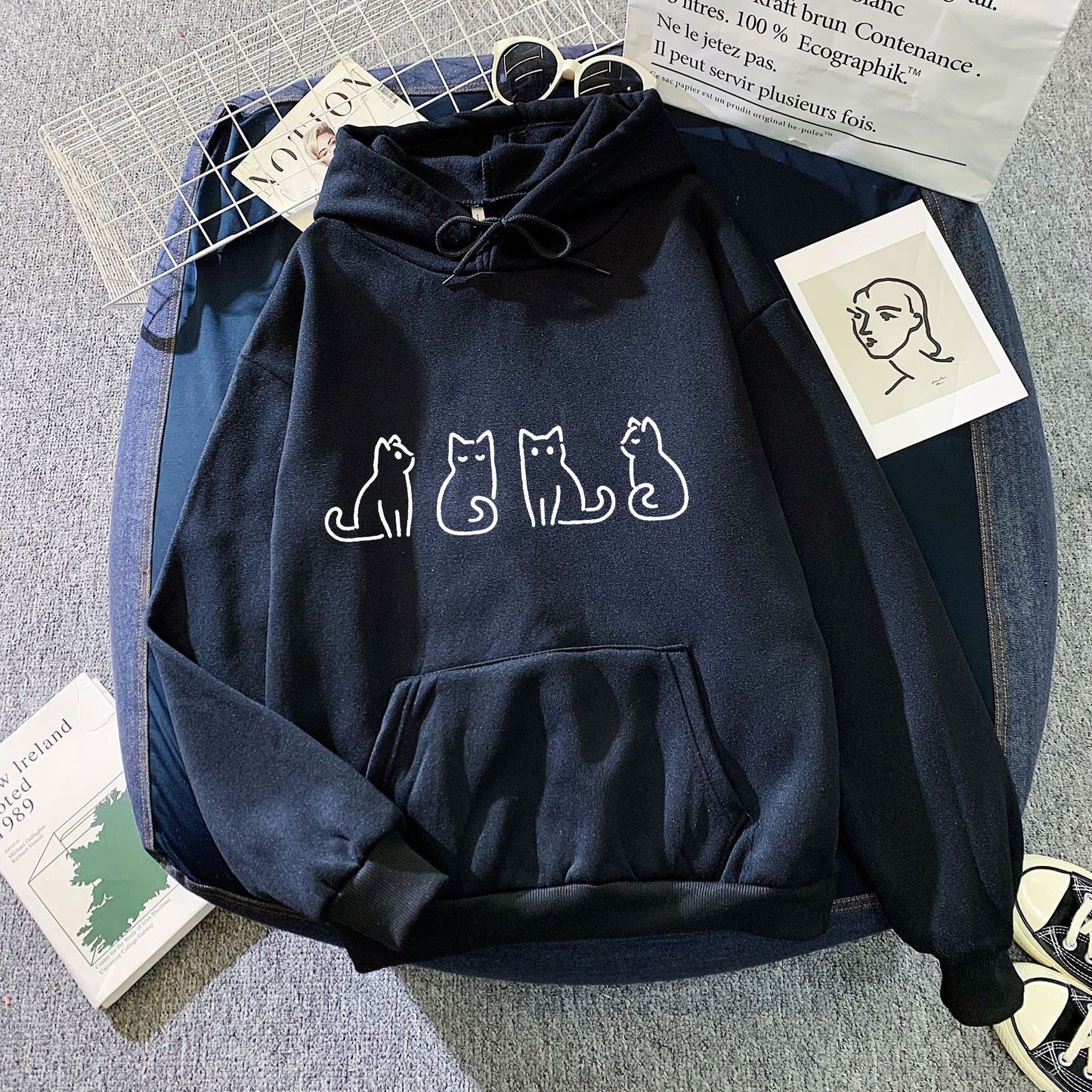 Dam Lång Hoodie Avslappnad Stil 100% Bomull-5