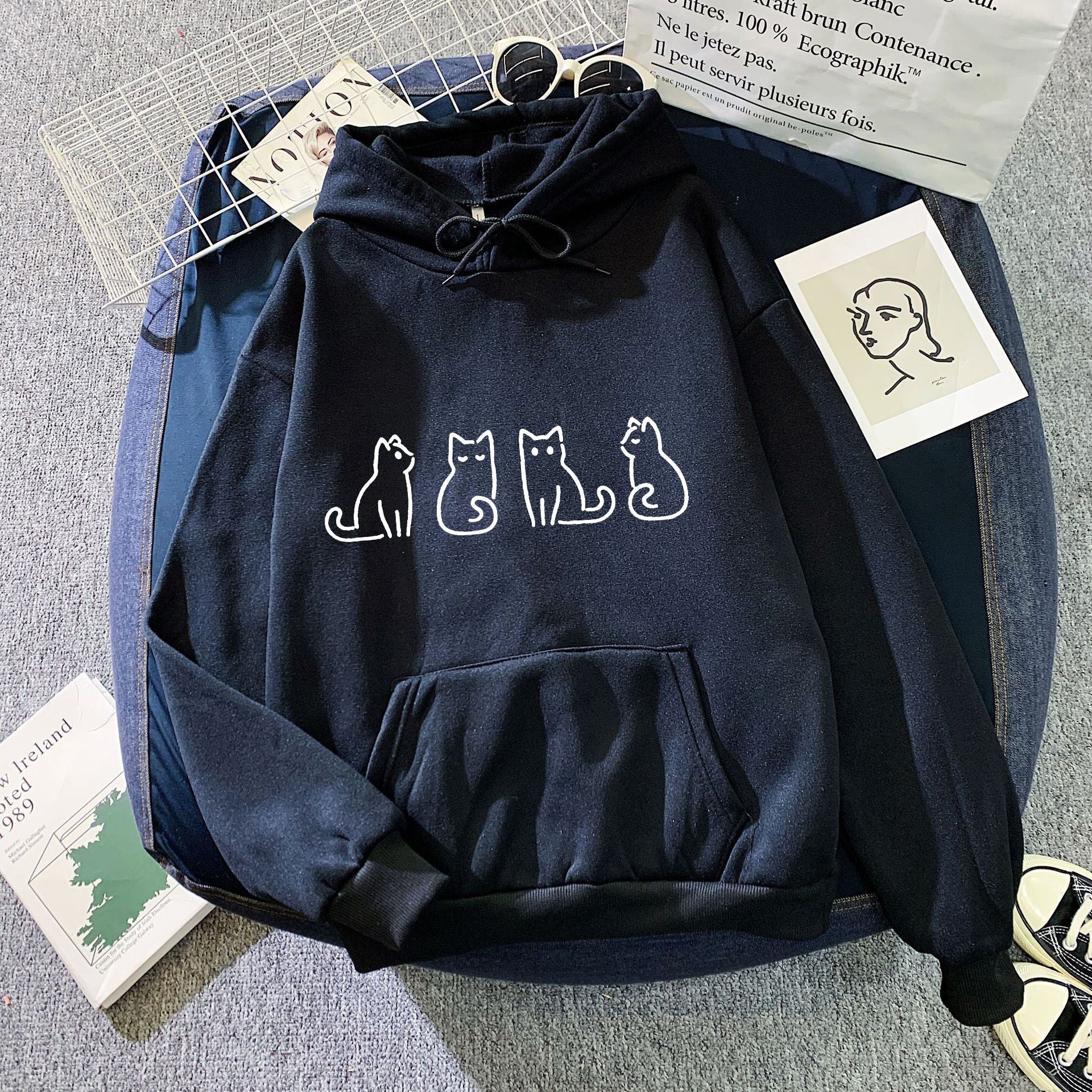 Dam Lång Hoodie Avslappnad Stil 100% Bomull-5