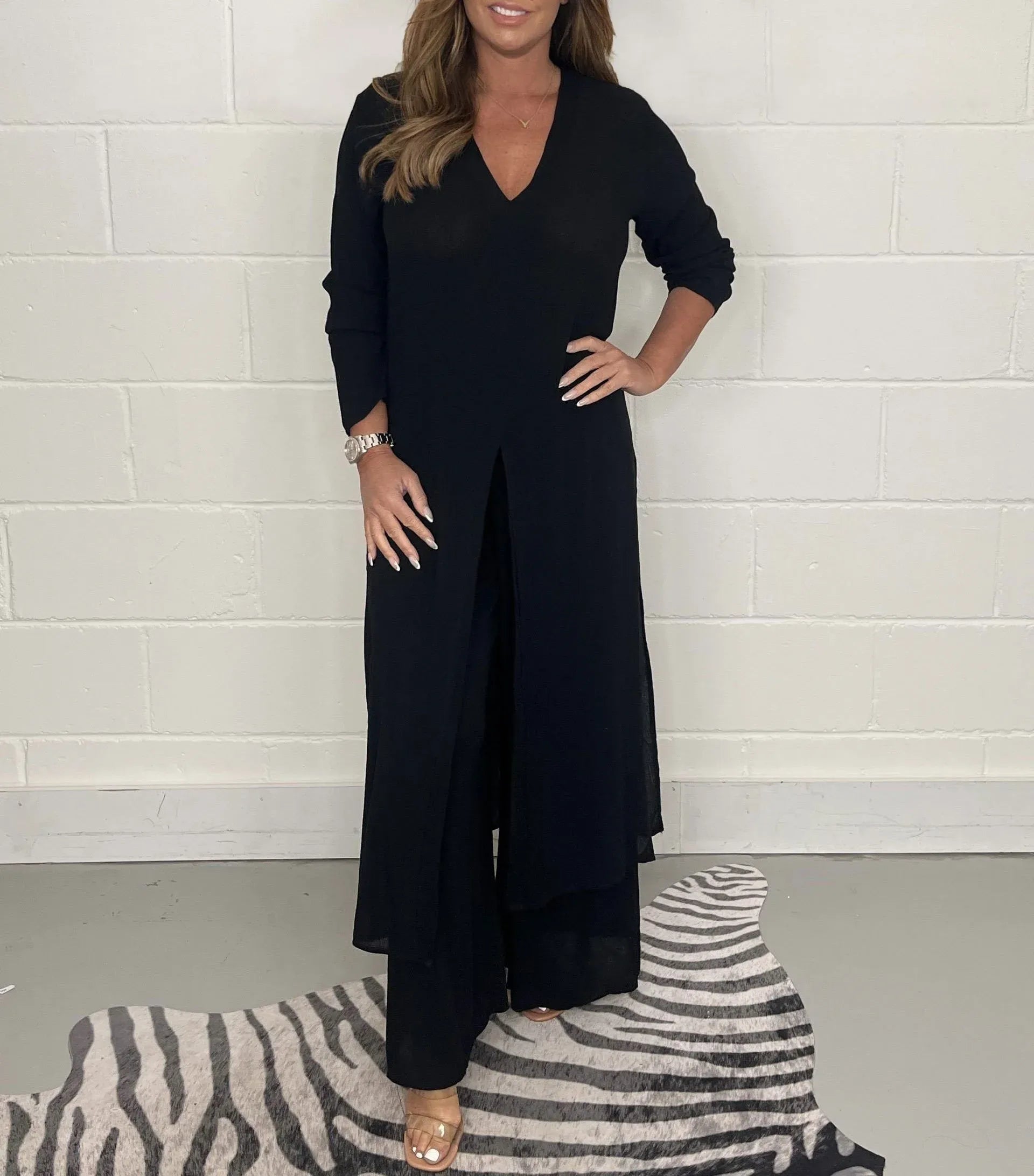 Tvådelat Set Dam Elegant Byxor och Jacka Polyester-3