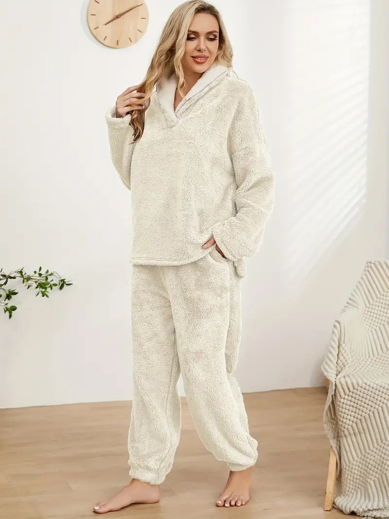 Dam Loungewear Set V-Ringad Thermoflanell Avslappnad Passform 10