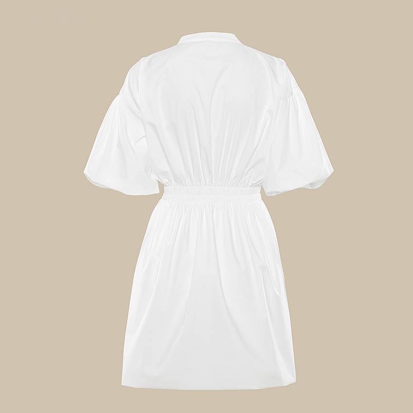 Dam Miniklänning Puffärmar V-ringad Bomull Polyester-5