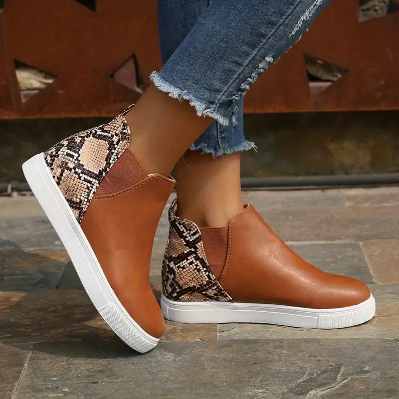 Kvinnor Stövlar Ormtryck Högkvalitativ Tyg-4