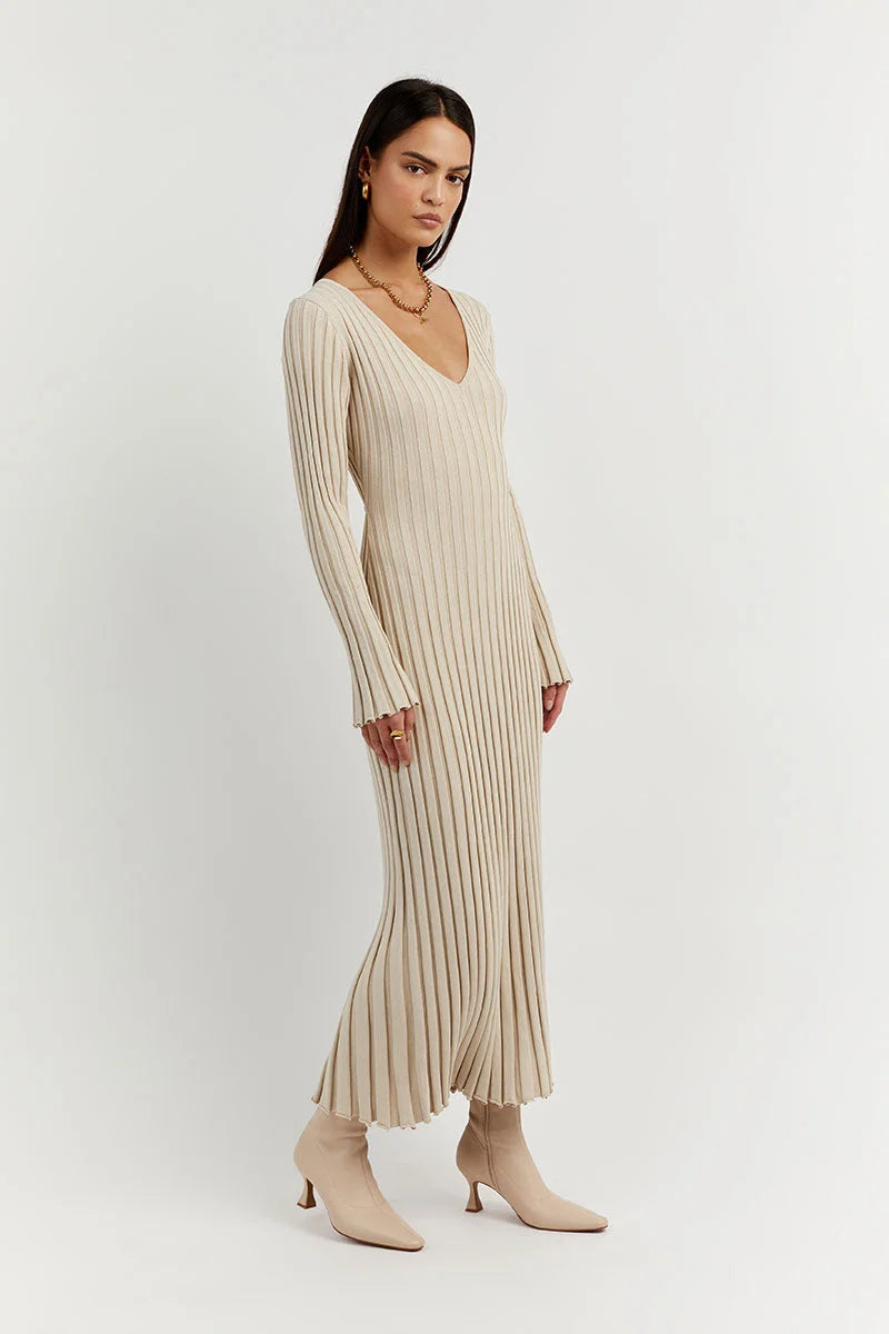 Kvinna Midi Klänning Långa Ärmar Polyester-2