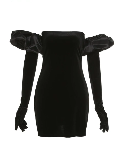 Fina Dam Klänningar Mini Klänning Puffärmar Polyester-5