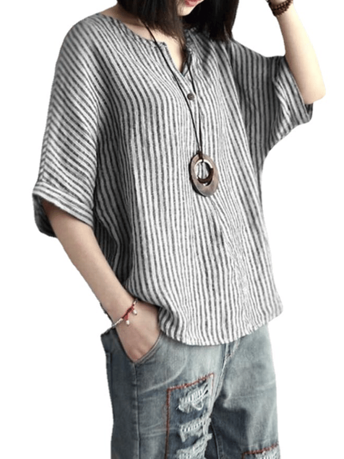 Kvinnors Blus Breda Ärmar Ramie 4