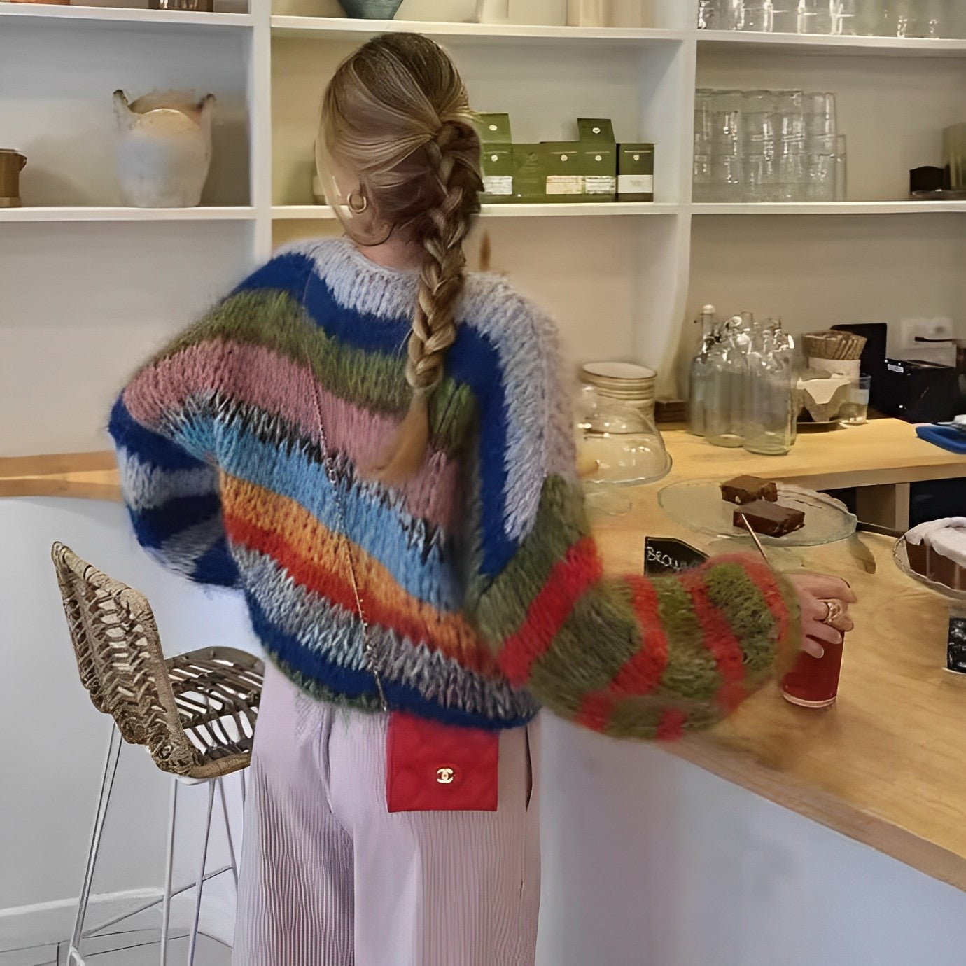 Färgglad Stickad Dam Tröja med Långa Ärmar i Mjuk Bomullsmix – Avslappnad Passform för Kalla Dagar 2