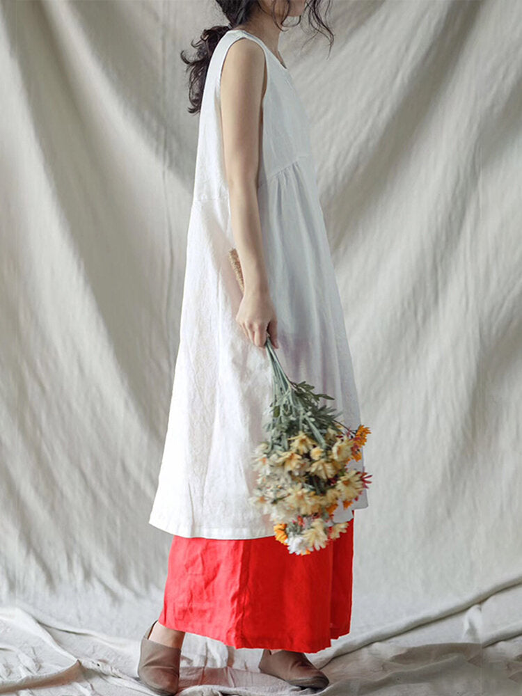 Dam Klänning Midi Rundad Utringning Mjuk Bomull-4