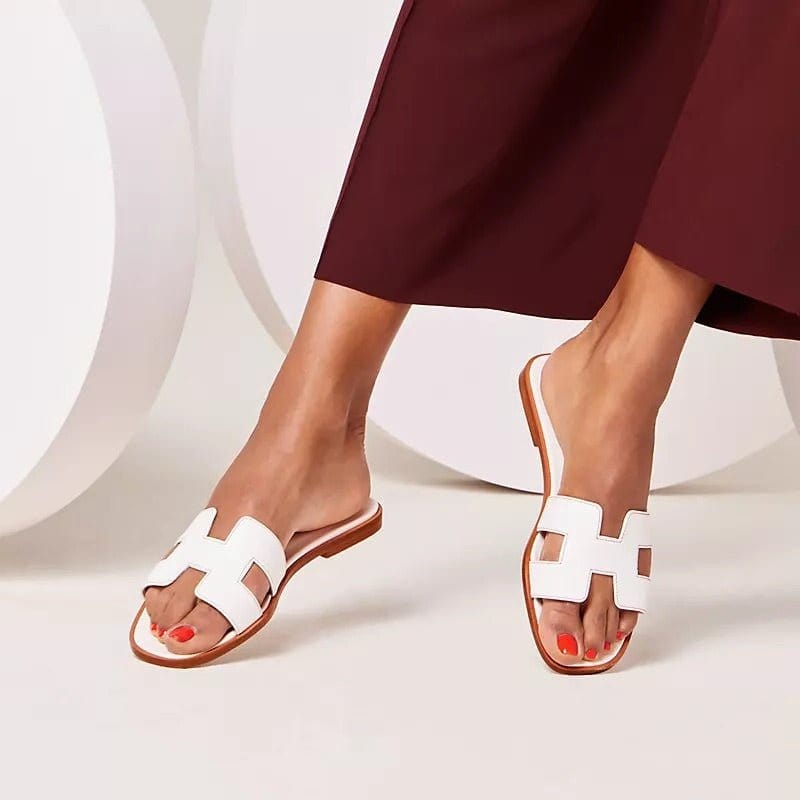 Kvinnors Sandaler Bekväm Läder Slip-On Design-4