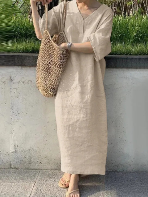 Damklänning Lång V-ringning Retro Stil Bomull Polyester-1