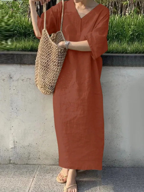 Variant image for Damklänning Lång V-ringning Retro Stil Bomull Polyester-25