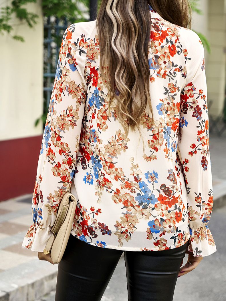 Dam Blus Långärmad Blommönster Rayon Avslappnad Snitt 2