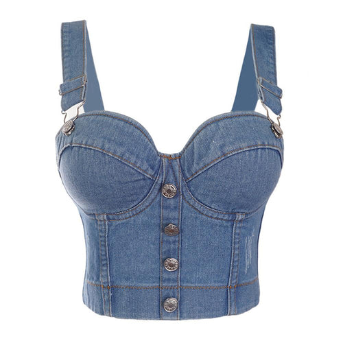 Kvinnors Kort Topp Camisole Denim Polyester med Bröstrem 1