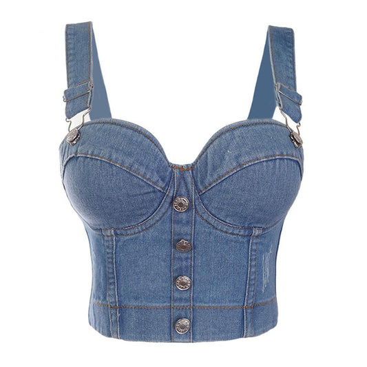 Kvinnors Kort Topp Camisole Denim Polyester med Bröstrem 1