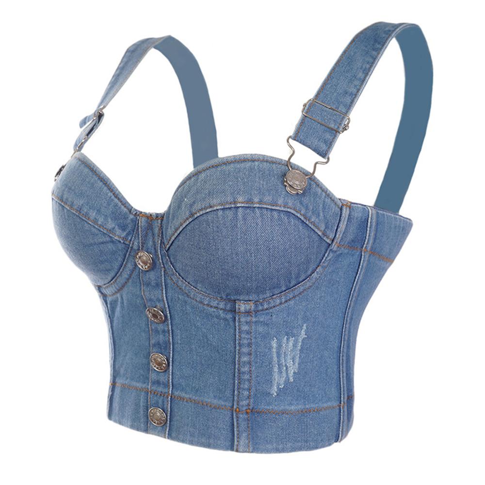 Kvinnors Kort Topp Camisole Denim Polyester med Bröstrem 2