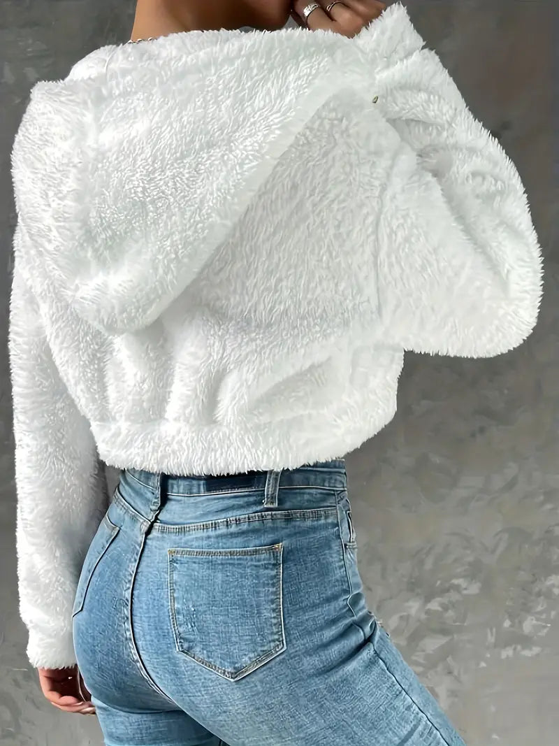 Dam Hoodie Teddy Med Dragkedja För Vinter-5