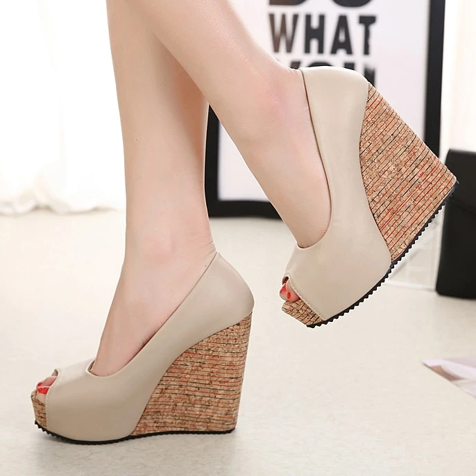 Kvinnors Wedge Skor Hög Klack PU Öppen Tå-2