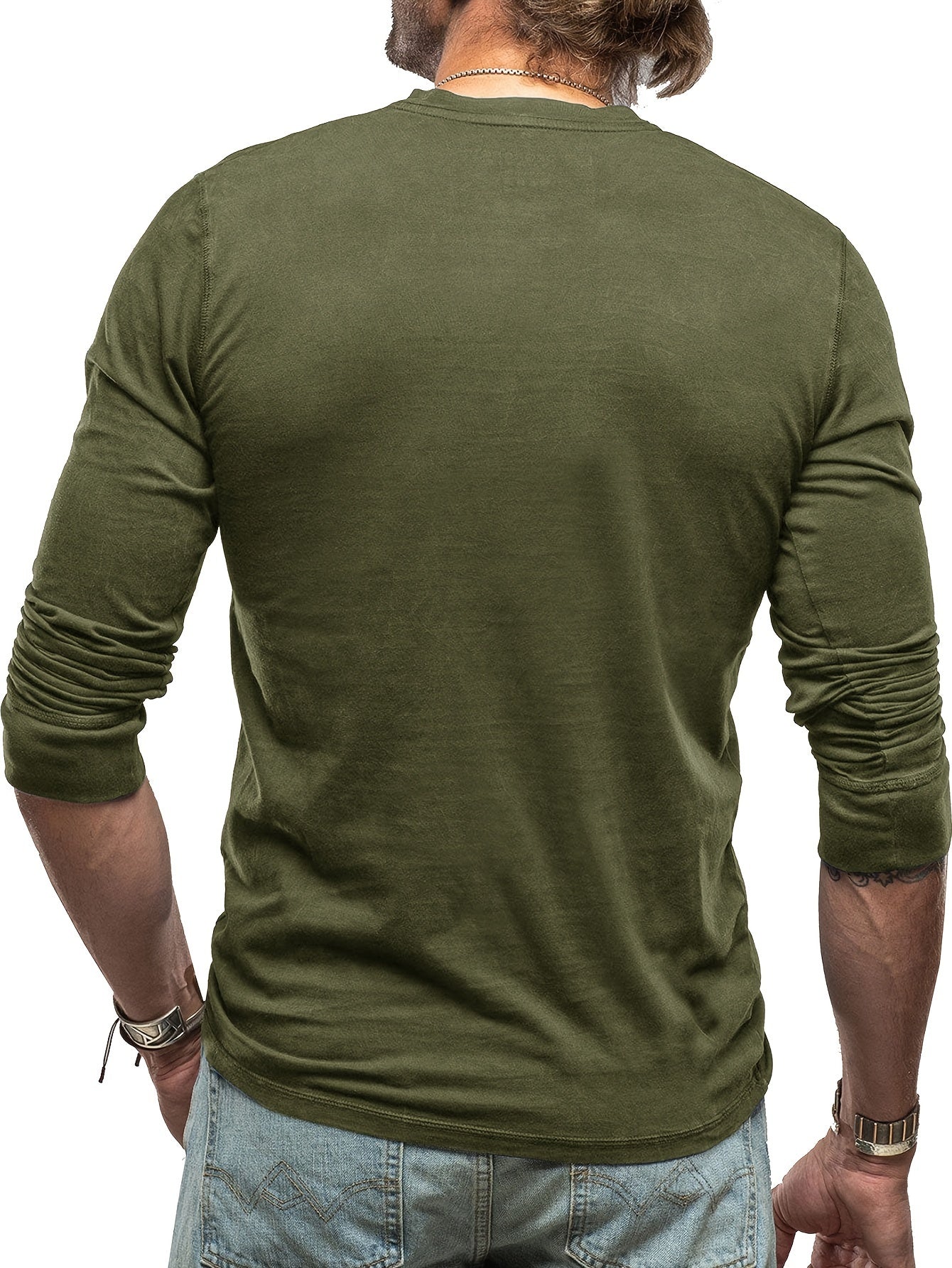 Herrskjorta Långärmad Henley Vintage Stil Elastiskt Tyg-4