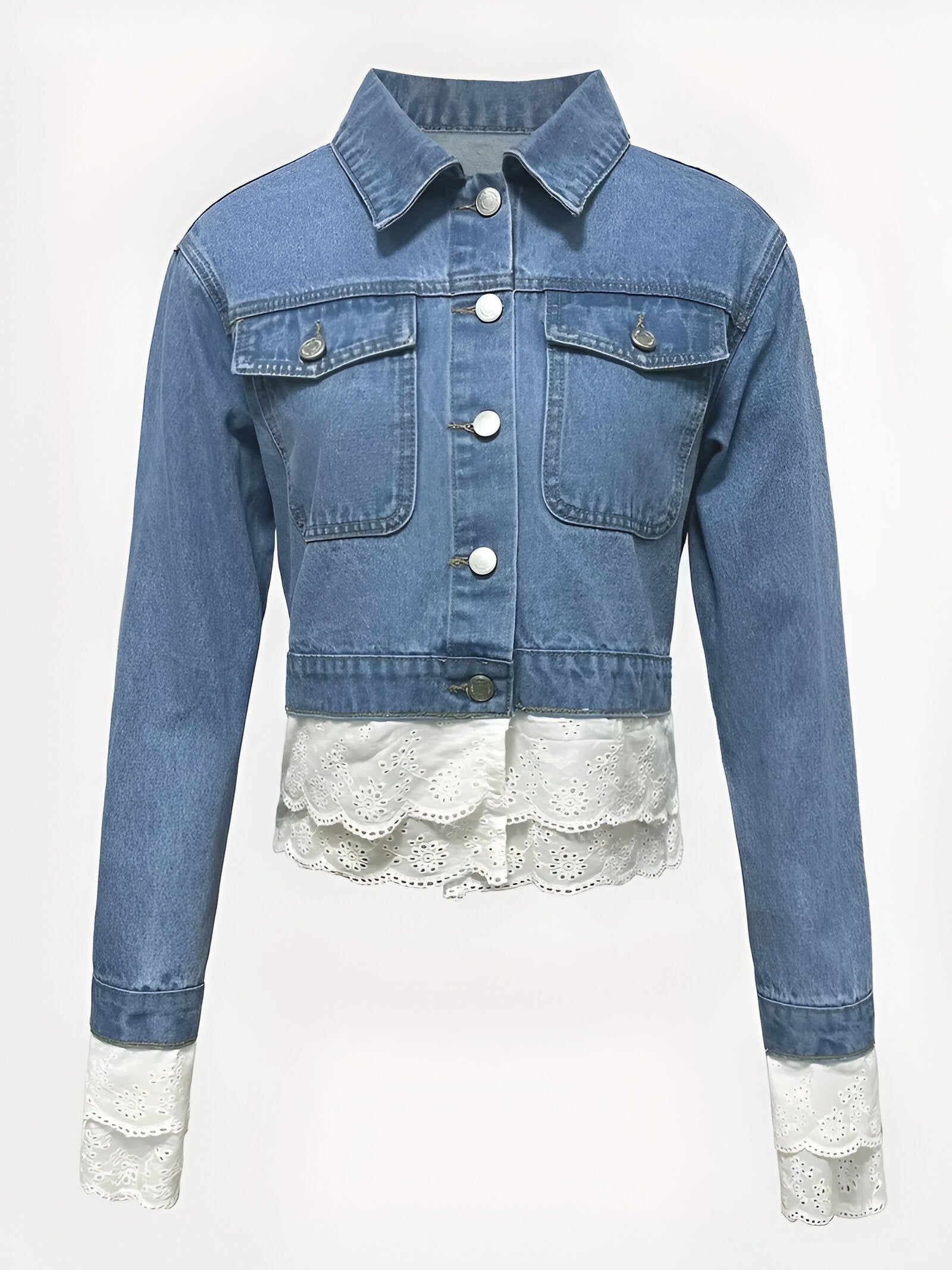 Kvinna Kort Denimjacka Chic Högkvalitativ Denim-1