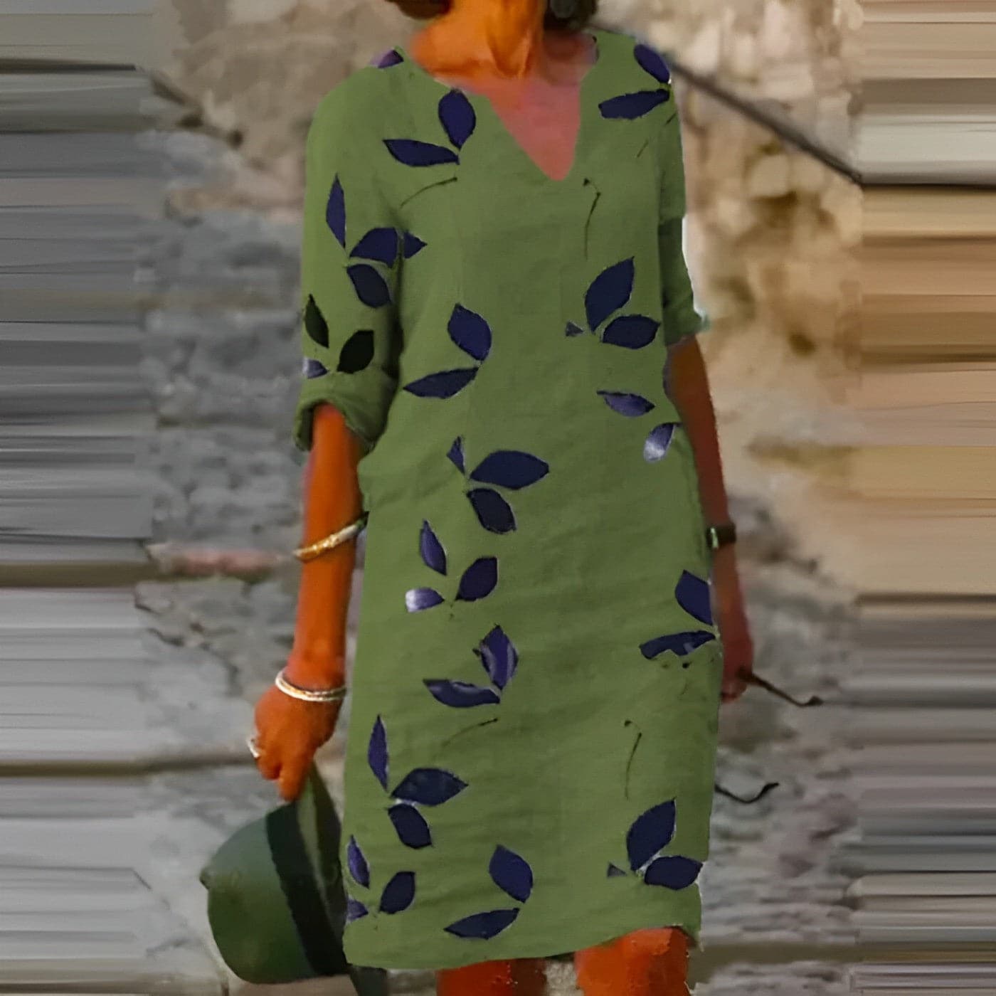 Dam Sommarklänning Bladmönster Lätt Material för Midsommar och Fest-2