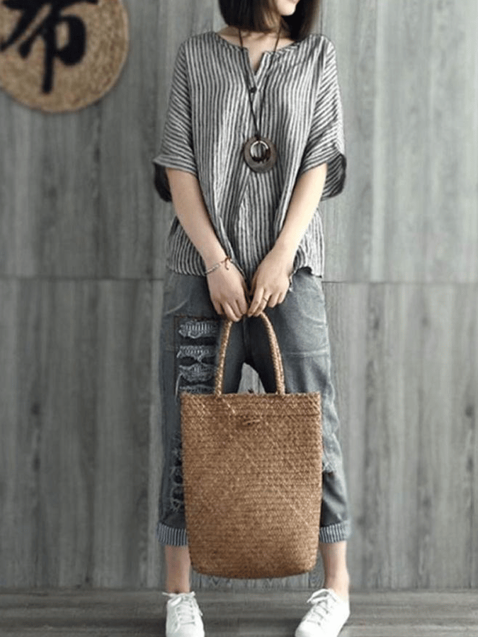 Kvinnors Blus Breda Ärmar Ramie 2