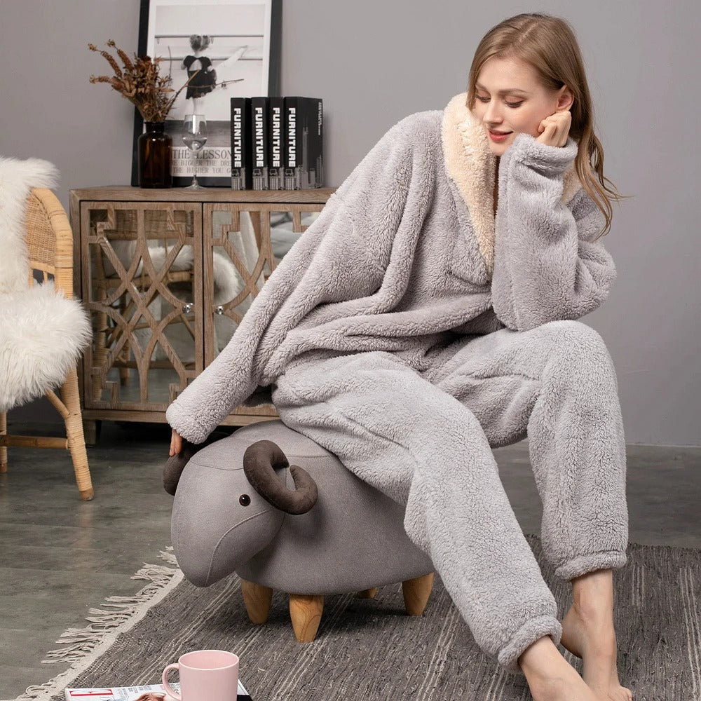 Dam Loungewear Set Avslappnad Fleece Med Huva-6