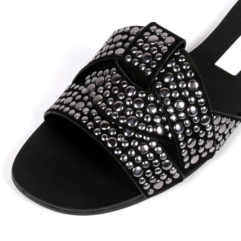 Dam Sandaler Öppna Tår Platta PU Läder-4