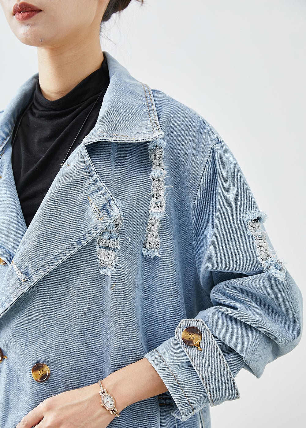 Vinterkappa Dam Ribbad Denim Elegant För Vinterbruk-5