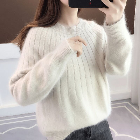 Dam Tröja Fluffig O-hals Mjuk Polyester 1