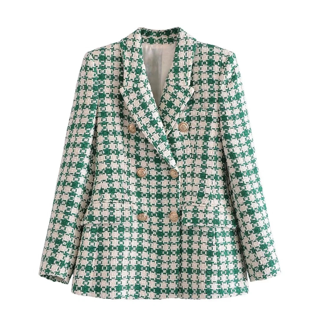 Kvinna Blazer Klassisk Tweed Tidslös Stil-3
