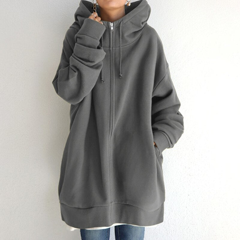 Lång Hoodie Dam Överdimensionerad Mjuk Isolerande Material-1
