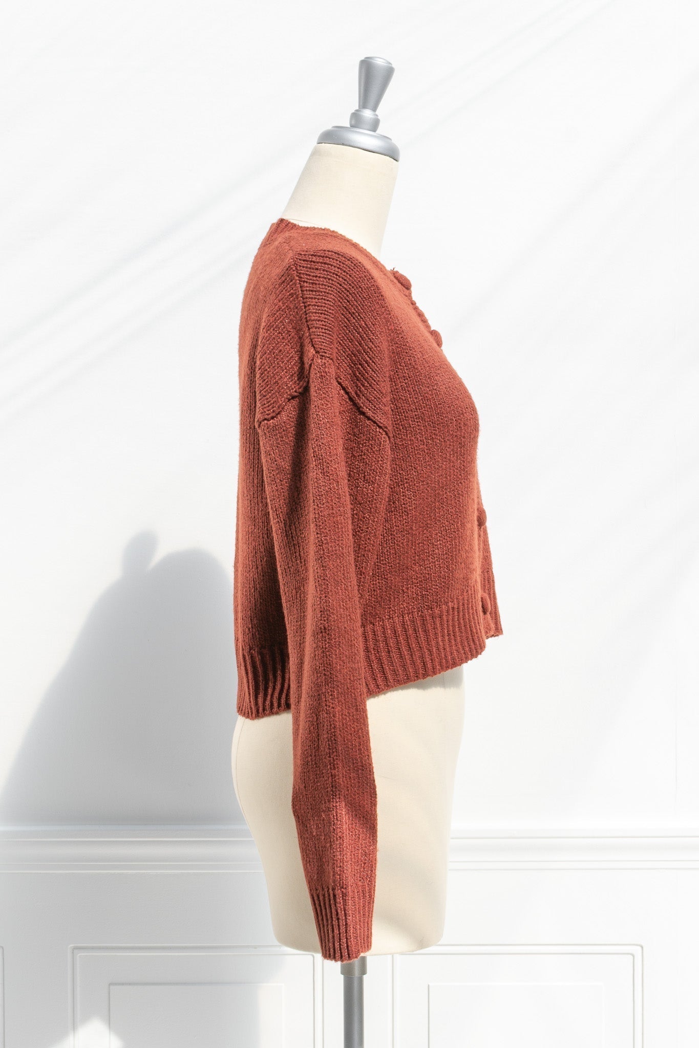 Kvinnors Stickad Cardigan med Knapp Mjukt Stickat Tyg-6