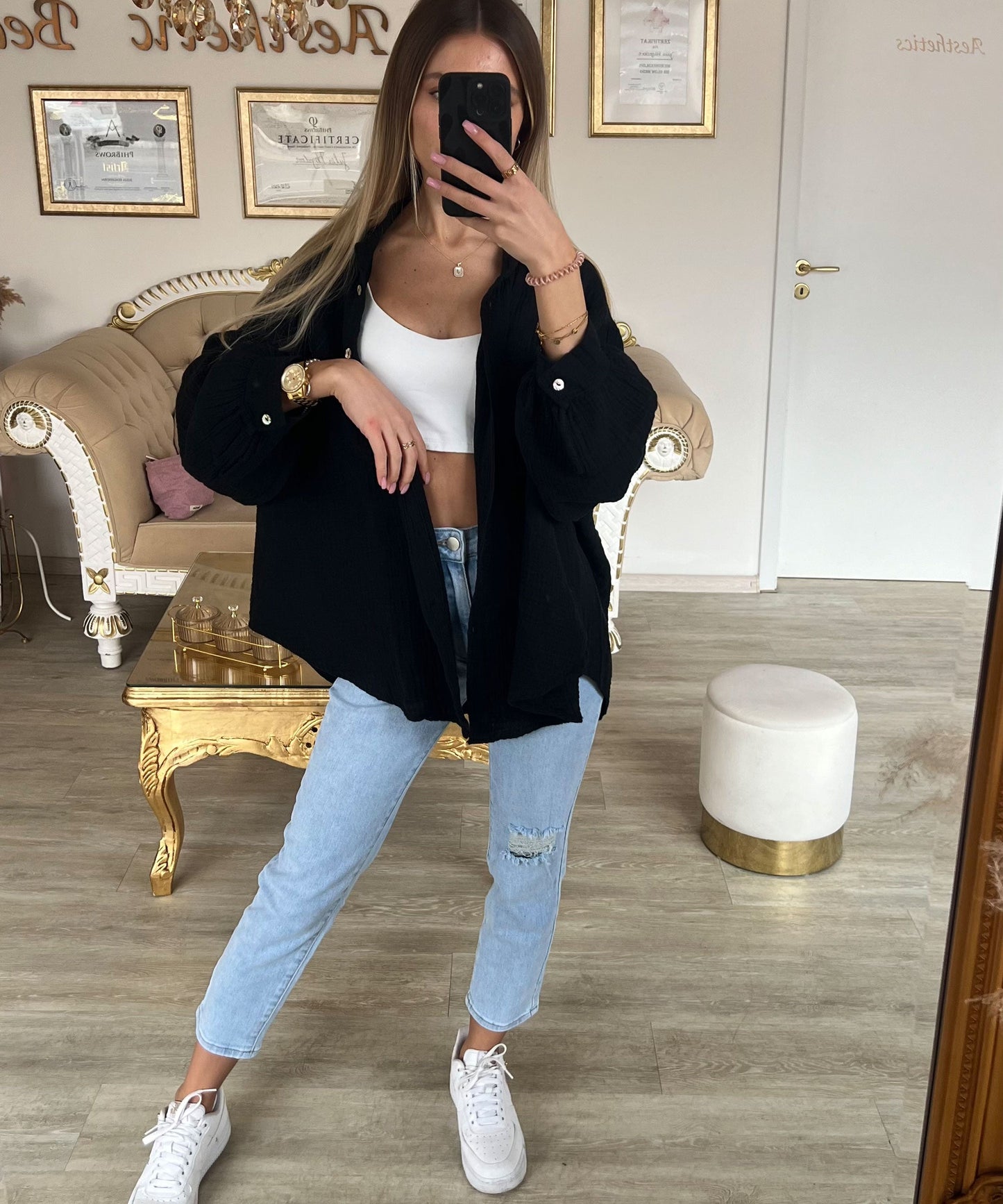 Dam Blus Kort Musselin 100% Bomull-6