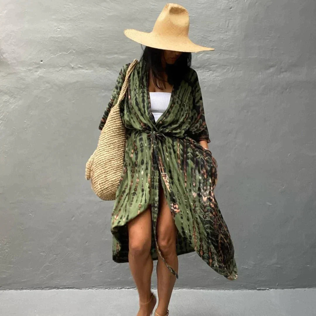 Dam Kimono Lång Flödande Rayon Bohemisk Stil-4