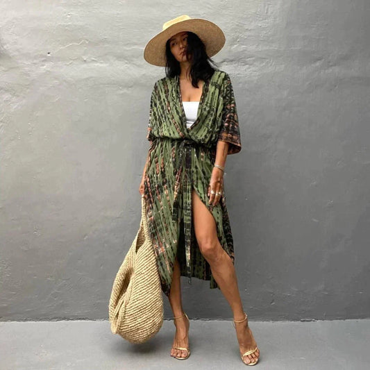 Dam Kimono Lång Flödande Rayon Bohemisk Stil-1