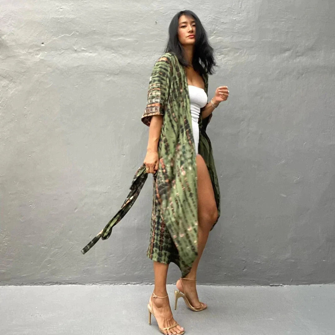 Dam Kimono Lång Flödande Rayon Bohemisk Stil-2