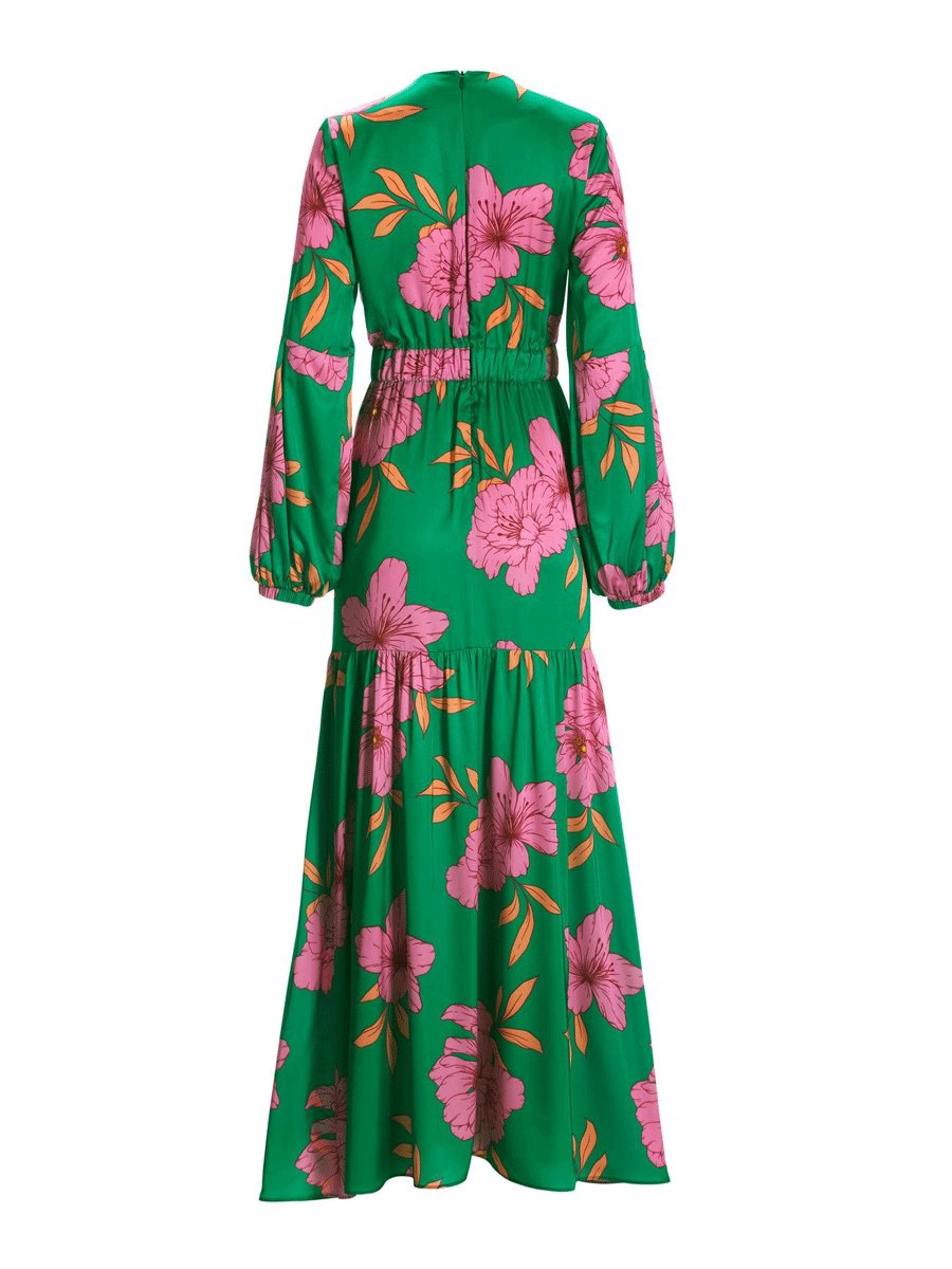 Dam Klänning Maxi Blommönster V-ringning Mjuk Bomull och Polyester-4