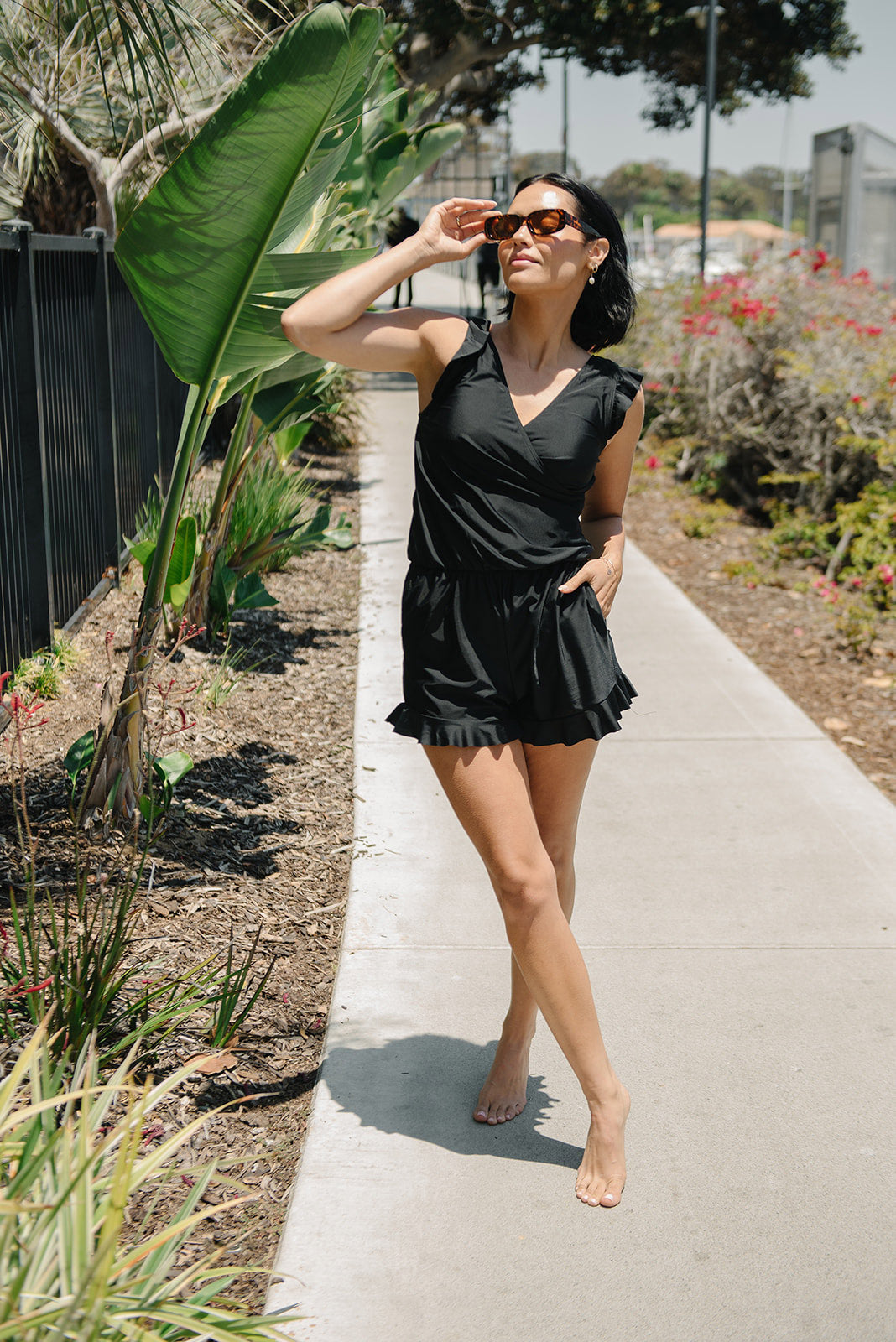 Dam Badshorts Ruffles Twist Design Högkvalitativt Tyg-3