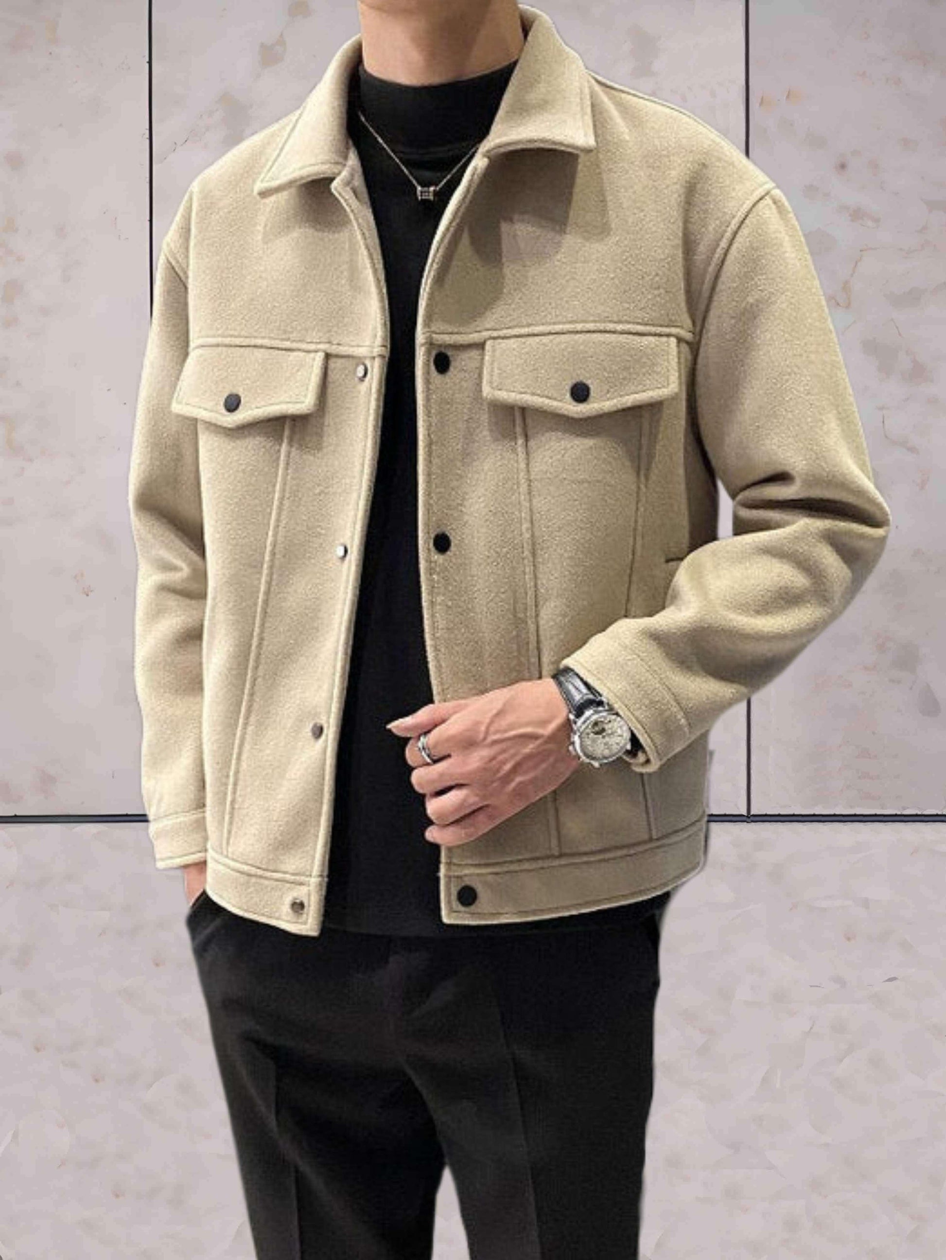 Damjacka Knappstängd Polyester med Praktiska Väskor-3