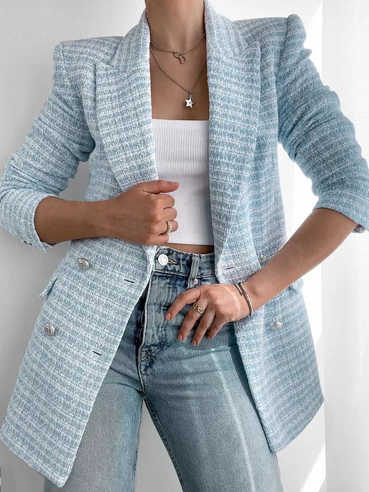 Kvinna Blazer Tweed Elegant Skräddarsydd-1