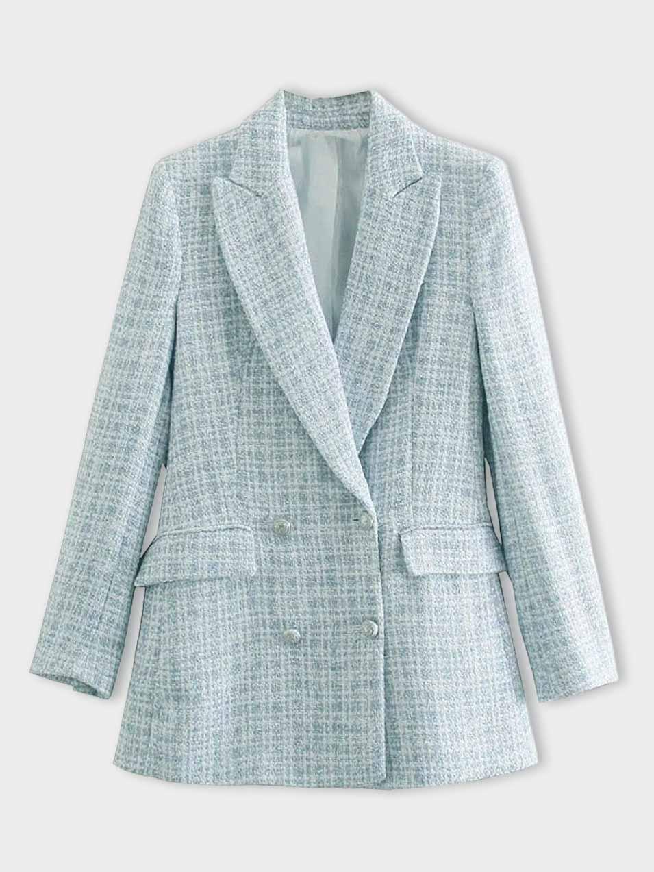 Kvinna Blazer Tweed Elegant Skräddarsydd-2