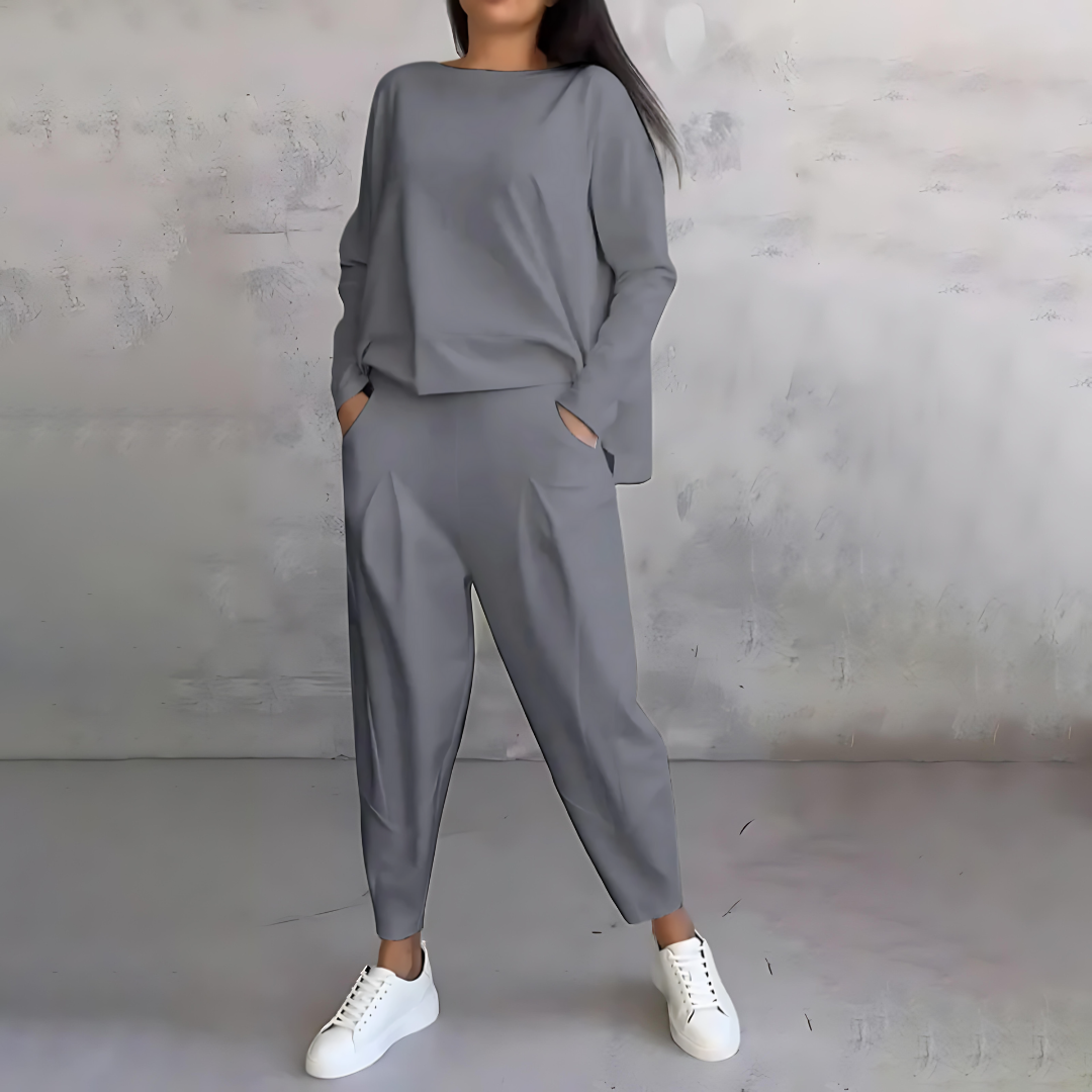 Kvinnors 2-delad Uppsättning Avslappnad Tygblandning för Hösten-2