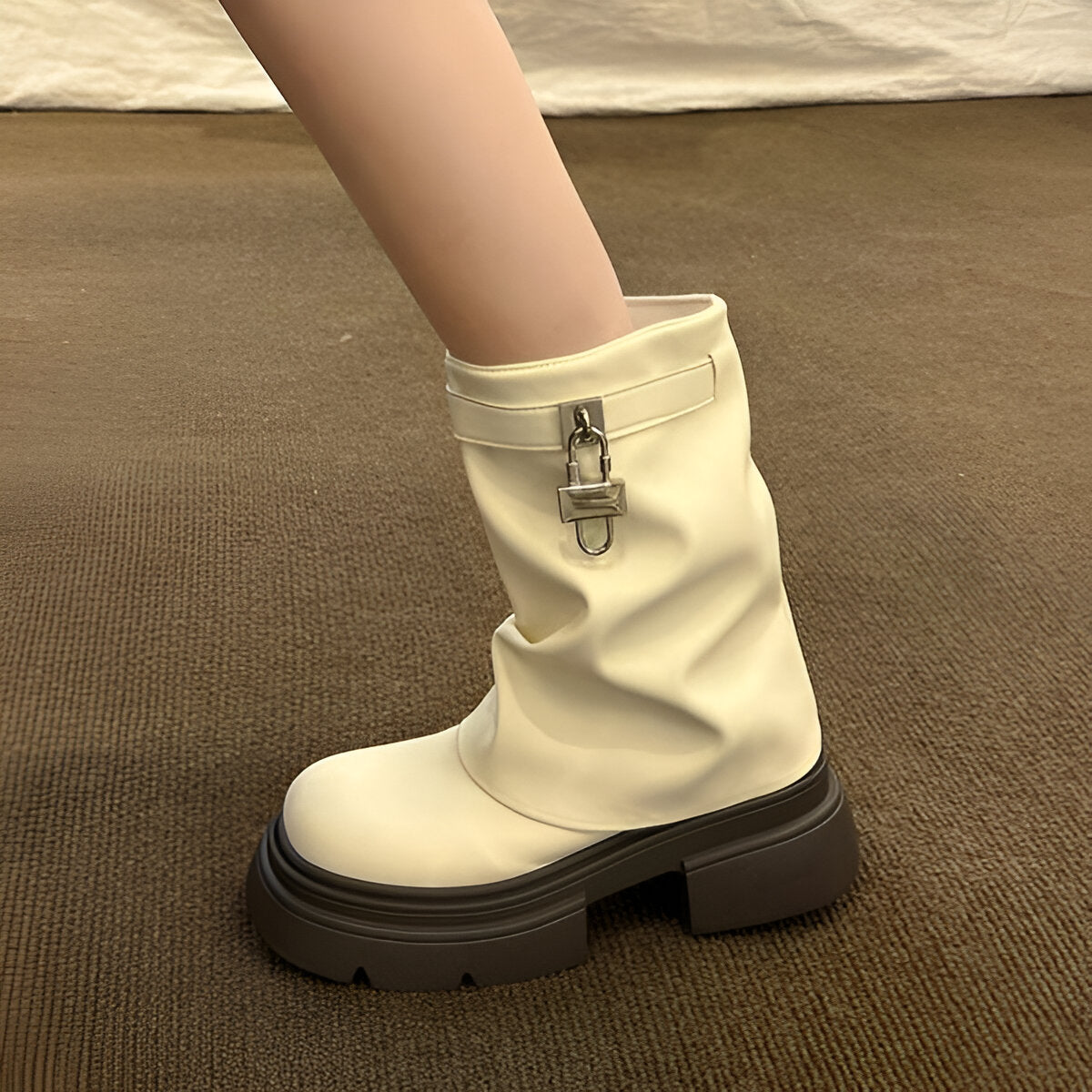 Dam Stövlar Höga Stiletthäl Syntetiskt Läder med Plattform-2