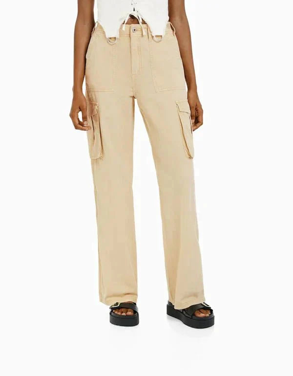 Cargobyxor Dam Rak Passform Mjukt Material med Flera Fickor-6