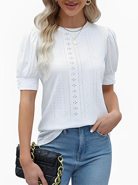 Variant image for Dam Blus Puffärmar O-hals Polyester - Vit, Svart, Grön, Chic Stil för Kontor och Fritid-11