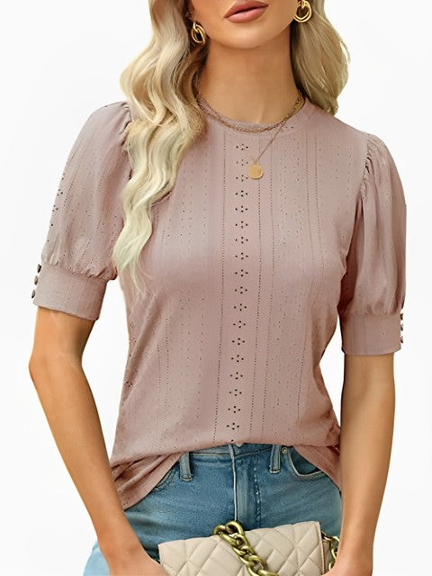 Variant image for Dam Blus Puffärmar O-hals Polyester - Vit, Svart, Grön, Chic Stil för Kontor och Fritid-21