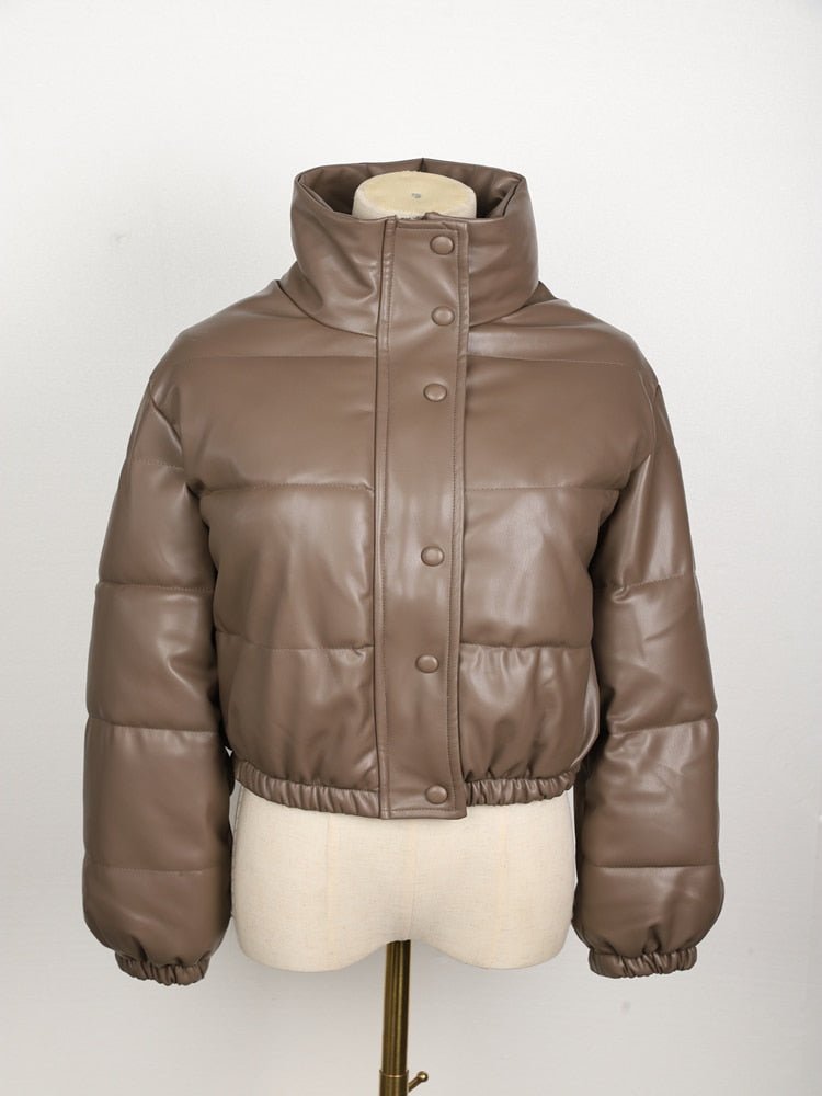 Vinterjacka Dam Quiltad PU-Läder Elegant Vinterjacka 7