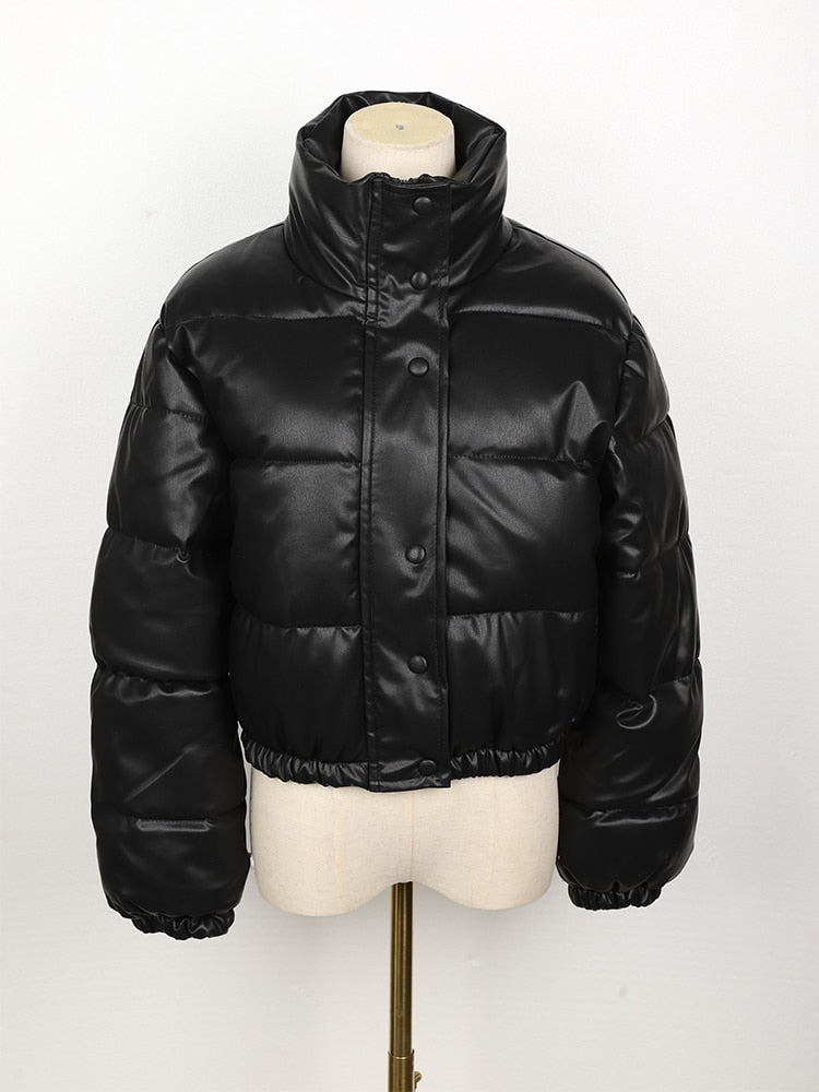 Vinterjacka Dam Quiltad PU-Läder Elegant Vinterjacka 2